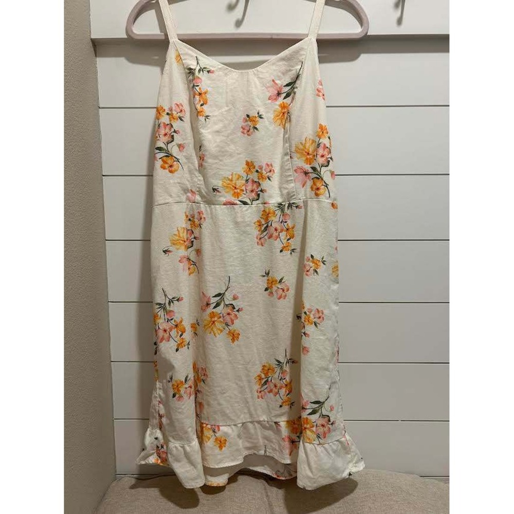 Old Navy Womens Floral Linen Blend Cami Ruffle Dress Cottagecore Babydoll Lg.